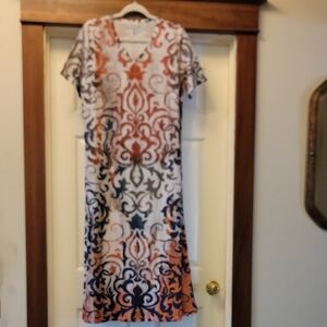Bohemian Style Blue, Orange & Cream Maxi Dress (Read Size Description) XXL